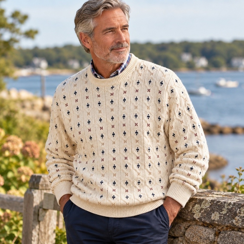 Vintage Peconic Bay Traders Sweater Mens XXL USA Made Cotton Cable Knit Cream